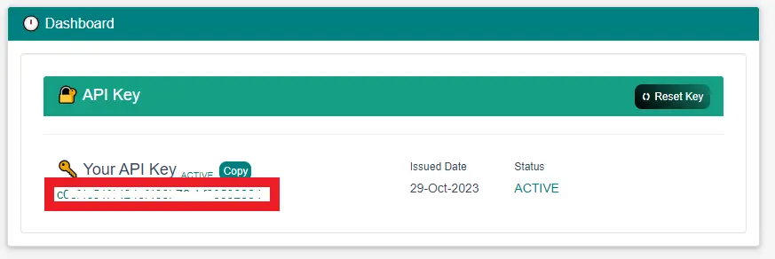 Api Key Value assigned to user after sign up in currencyfreaks