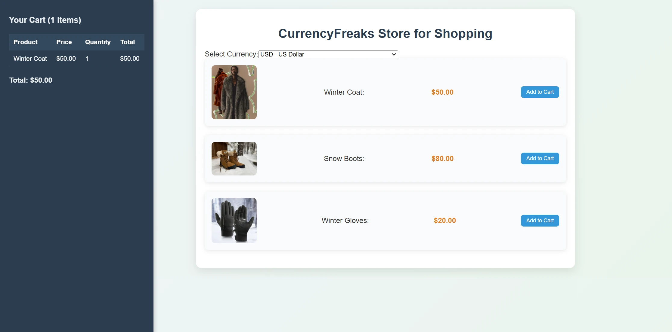 Ecommerce app by CurrencyFreaks