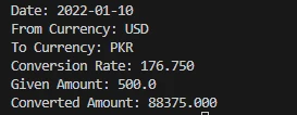 Output of historical conversion endpoint of currency freaks api in python