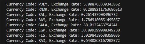 Output of latest rates endpoint of currency freaks api in python