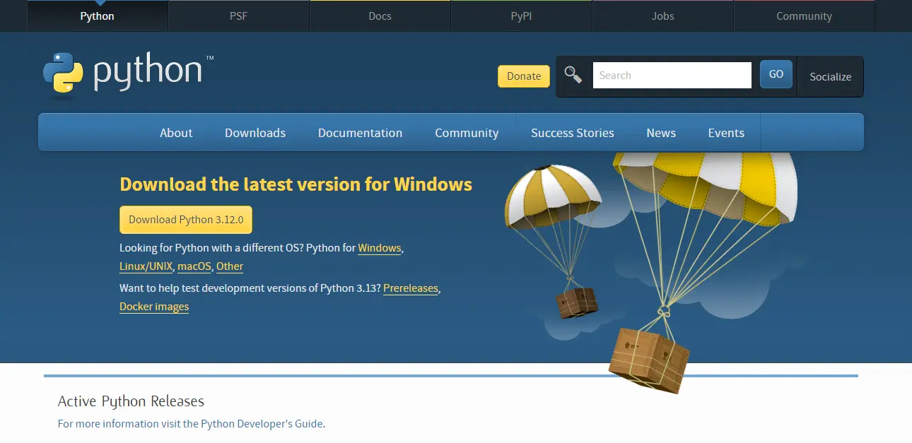 Download page for latest version of python